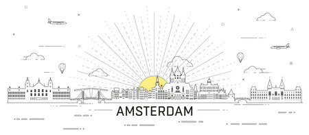 Amsterdam skyline line art vector illustrationのイラスト素材