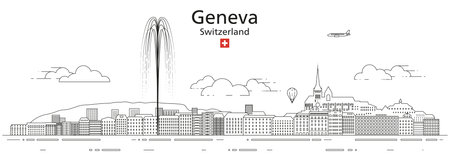 Geneva cityscape line art vector illustrationのイラスト素材