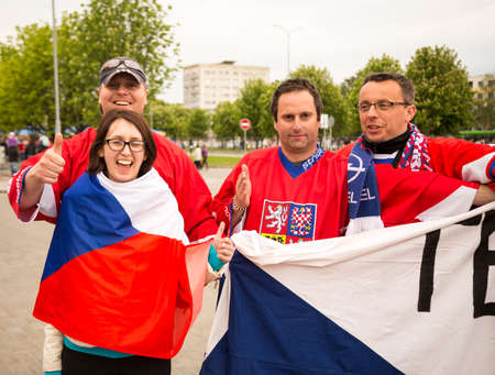 MINSK, BELARUS - MAY 11 - Czech Fans in Front of Chizhovka Arena on May 11, 2014 in Minsk, Belarus  Ice Hockey World Championship  IIHF  のeditorial素材