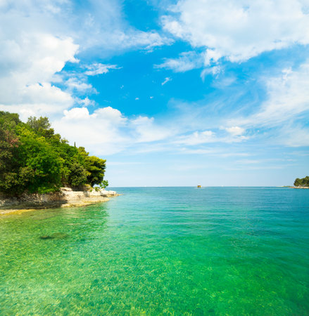 Summer Adriatic Sea Landscape in Croatia with Crystal Clear Azure Water  Mediterranean Vacation Concept  Copy Space の写真素材