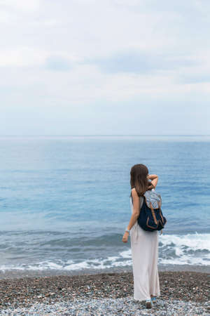 gurzuf crimea traveler sea girl glasses relax dressの写真素材