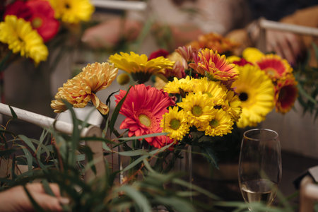 simple people making a bouquet on master class