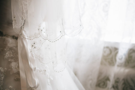 Detail of wedding, bride's veil beauty dress