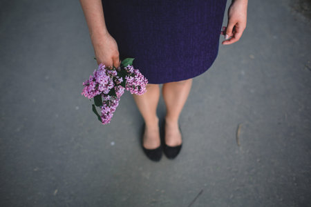 girl and lilac with free space colorful