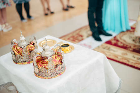 wedding in church, detalies crown chandelier flowersの写真素材