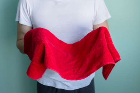 The man is shaving. Morning procedures. Morning of a young man.の写真素材