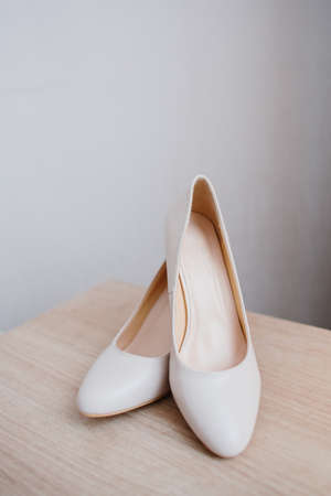 Details of the bride. shoes of bride. morning of weddingの写真素材