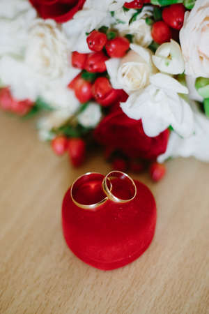 wedding bouquet and ring detail color luxury romantic backgroundの写真素材