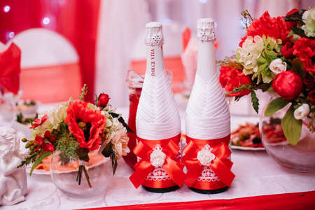 banquet hall or other function facility set for fine dining. selective focusの写真素材