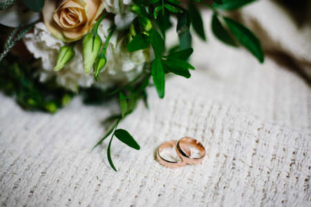 wedding bouquet and ring detail color luxury romantic backgroundの写真素材