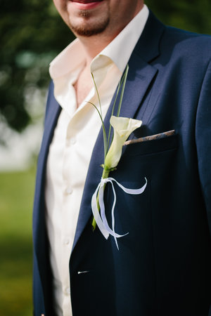 Groom boutonniere on the lapel