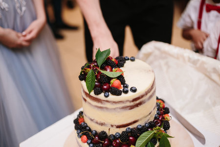 Sweet wedding cake made from fresh berry cupcake