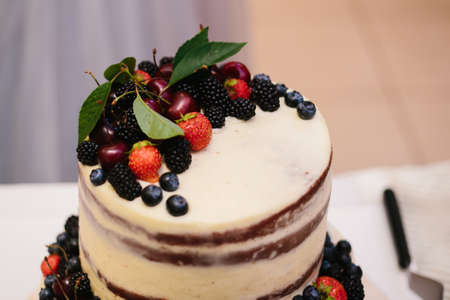 Sweet wedding cake made from fresh berry cupcakeの写真素材