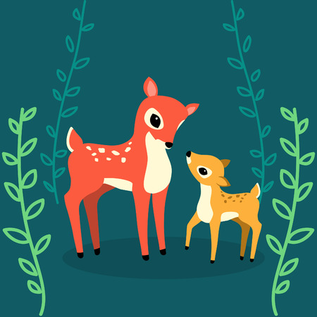 Cute vector deers in the forest. Colorful illustrationのイラスト素材
