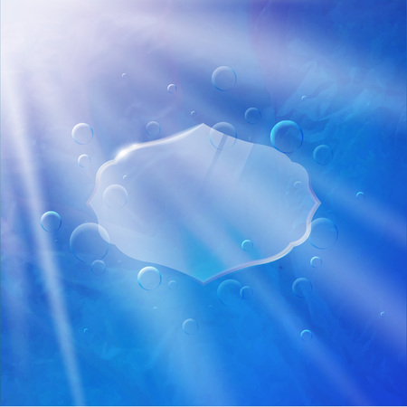 underwater vector background with glass label and bubblesのイラスト素材