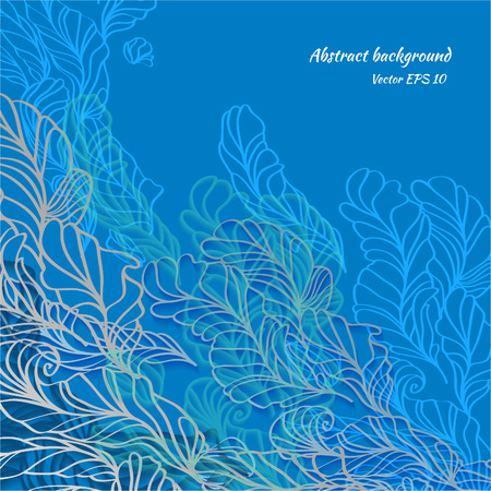 Blue vector background with feathers. Abstract illustration.のイラスト素材