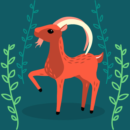 Cute vector goat in the forest. Cartoon illustrationのイラスト素材