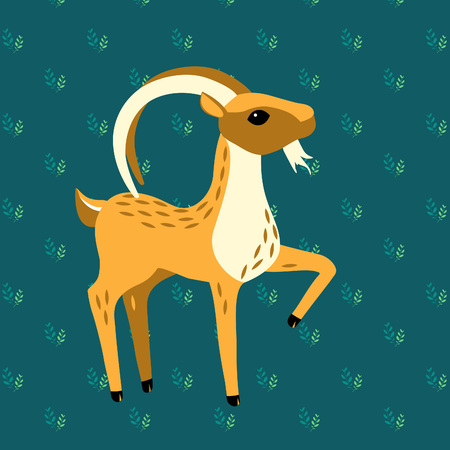 Vector yellow goat illustration. Cartoon animal on green backgroundのイラスト素材