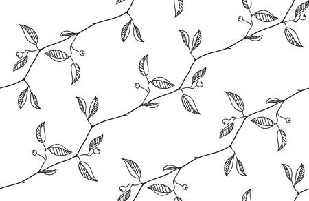 Vector monochrome seamless pattern with minimalistic branchesのイラスト素材