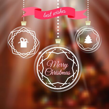 Merry Chrismas greeting card with Christmas ballsのイラスト素材