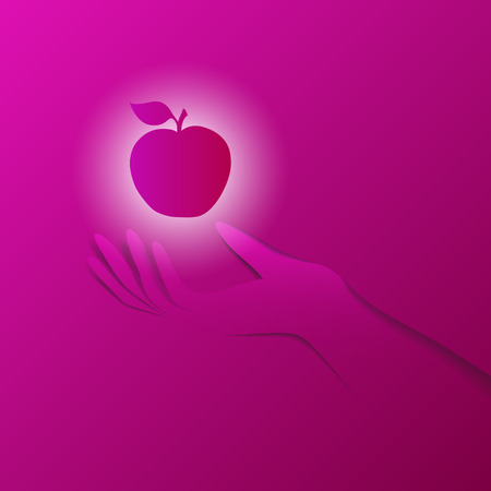 Paper hand with shiny apple. Vector illustrationのイラスト素材