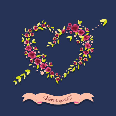 Heart of flowers. Vector floral wreath designのイラスト素材
