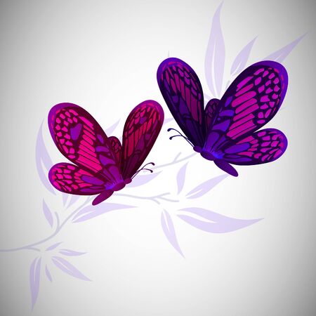 Two flying butterflies. Cartoon vector template illustrationのイラスト素材