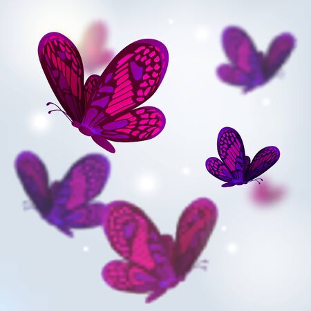 Flock of purple butterflies blurred vector background.のイラスト素材