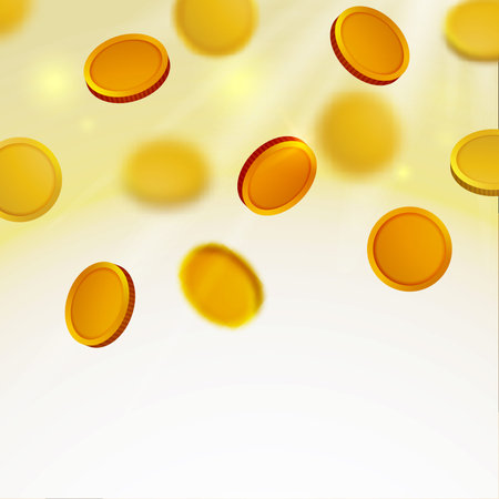 Shiny gold coins rain background. Vector illustration.のイラスト素材