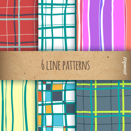Seamless patterns with stripes and checkered. Vector setのイラスト素材