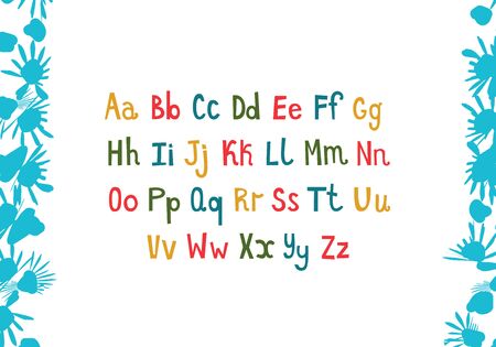 Colorful hand drawn doodle alphabet. Cartoon vectorのイラスト素材