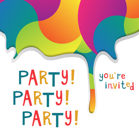 Invitation to a party. Vector illustration with colorful rainbow splash and hand drawn lettersのイラスト素材
