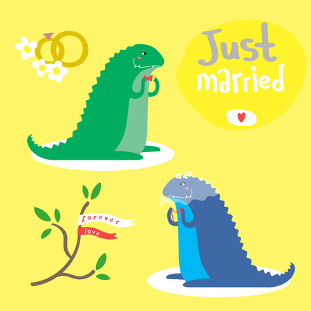 Cute cartoon vector set with two two dinosaursのイラスト素材