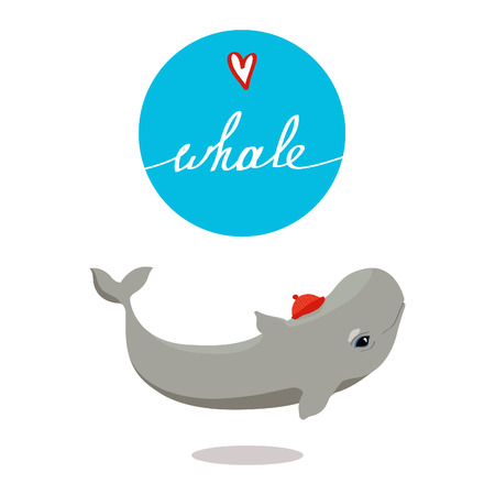 Little cute cartooon whale with red cap illustrationのイラスト素材