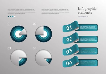 Vector infographics set with processing pie-charts and abstract bannersのイラスト素材