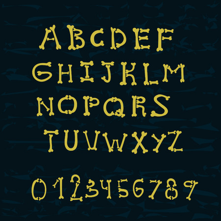 Set of the hand drawn doodle bones letters with numerals. Vector alphabet illustration.のイラスト素材