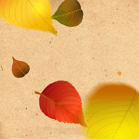 Falling Colorful Vector Leaves. Seasonal Illustration on kraft background.のイラスト素材