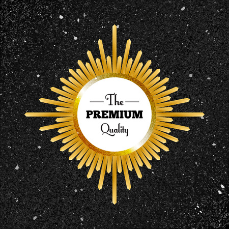 Premium quality rays circle label on glam shiny black background. Vector retro illustration.のイラスト素材