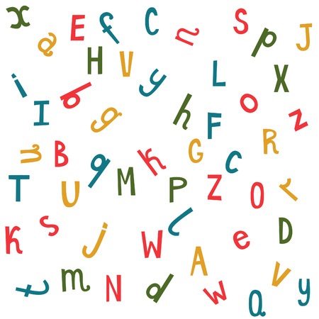 Colorful seamless pattern with randomly distributed english letters. Vector funny  background.のイラスト素材
