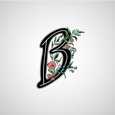 B black letter with flowers. Natural vector monogram.のイラスト素材