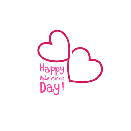Two outline hearts symbol greeting card. Happy Valentine's day illustration.のイラスト素材