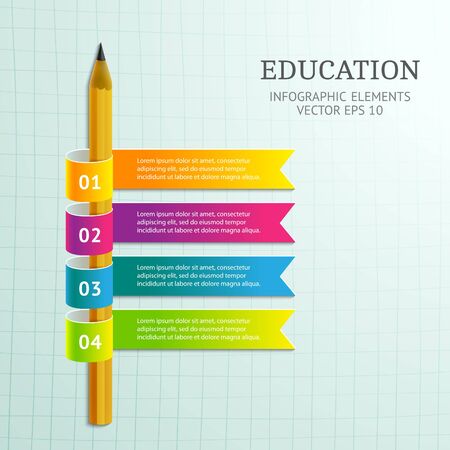 Abstract 3D infographic with pencil and colorful ribbons. Vector illustration for layout, banners, brochures and web.のイラスト素材