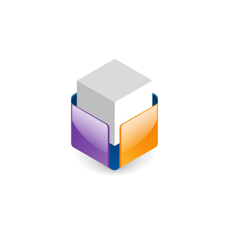 White cube in colorful box. Abstract glossy logo design.のイラスト素材