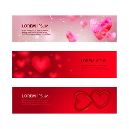 Set of red baners with hearts. Vector backgrounds for Valentine's day.のイラスト素材