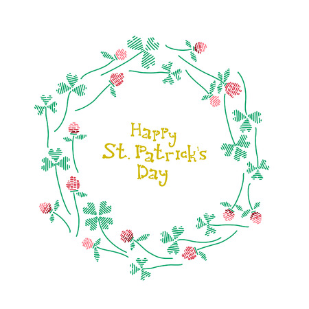 St. Patrick's day celebration card with vector hand drawn clovers wreath.のイラスト素材
