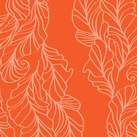 Orange vector background with feathers. Hand-drawn illustrationのイラスト素材