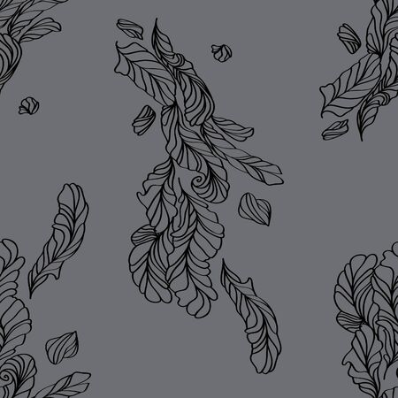 Gray and black seamless pattern with feathersのイラスト素材