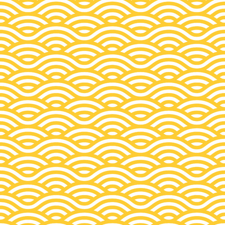 Yellow and white waves seamless pattern. Vector linear ornament.のイラスト素材