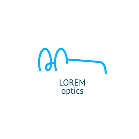 Blue linear round glasses logo. Vector optical symbol. Outline icon.のイラスト素材