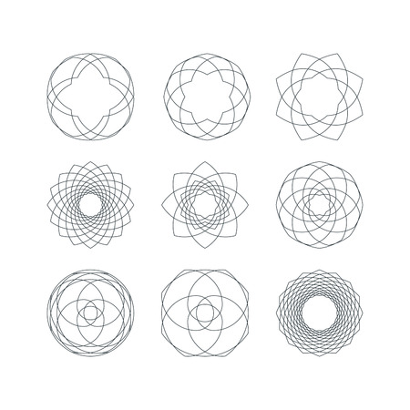 Set of Outline Isolated Guilloche Forms. Vector Decorative Pattern Elements.のイラスト素材